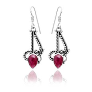 Silver Garnet Pear Earring