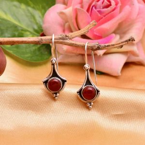 Silver Red Onyx Earring