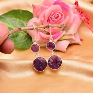 Silver Rough Stone Amethyst Earring