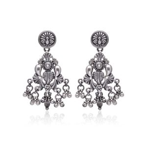 Detailed Silver Push Back Earring