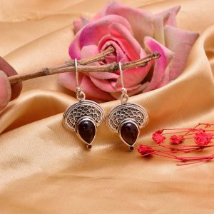 Silver Garnet Classic Drop Earring