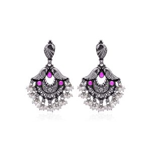 Silver Peacock Crecent Moon Earring