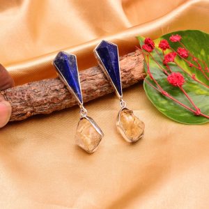 Silver Geomertrycal Multi Stone Earring