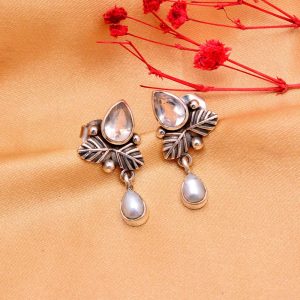 Silver Multi Stone Leaf Stud
