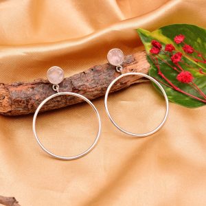 Silver Rose Quartz Bali Earring