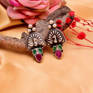 Silver Peacock Push Back Earring