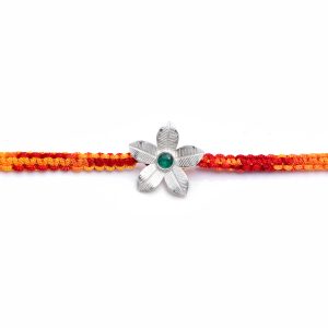 Silver Flower Stone Rakhi