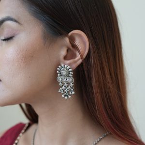 Silver Floral Statement Earring